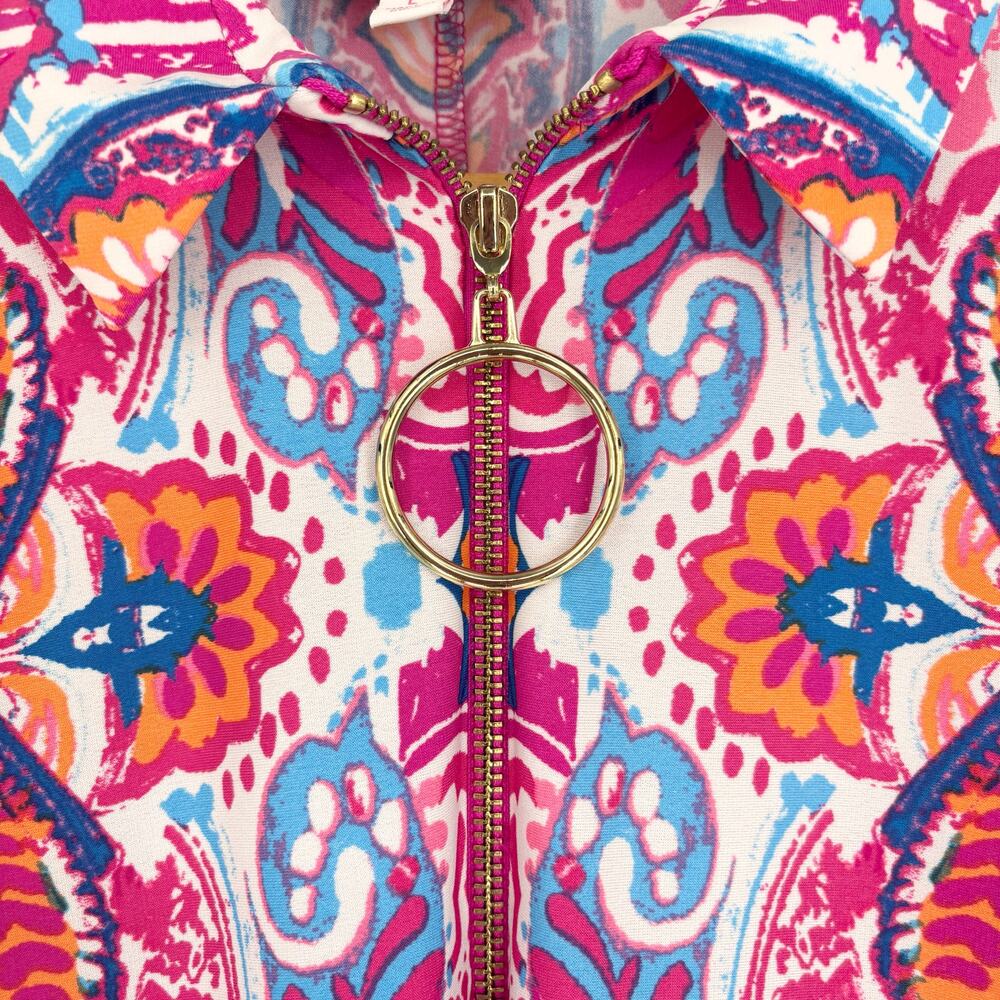 Ivy Road Pink Blue Quarter Zip Abstract Boho Pattern Stretch Dress Size L - Picture 5 of 8